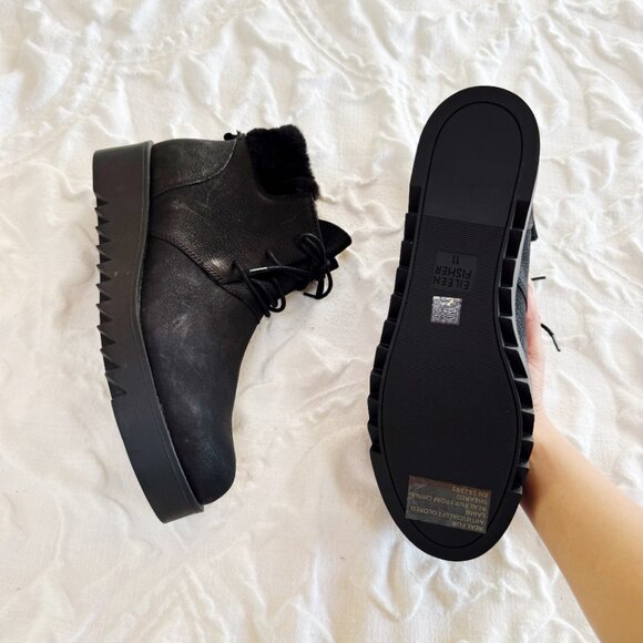 Eileen Fisher Kenille Genuine Shearling Trim Wedge Bootie Size 11 New - Picture 8 of 8